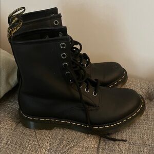 Dr. Martens Black Combat Boots with Yellow Stitching